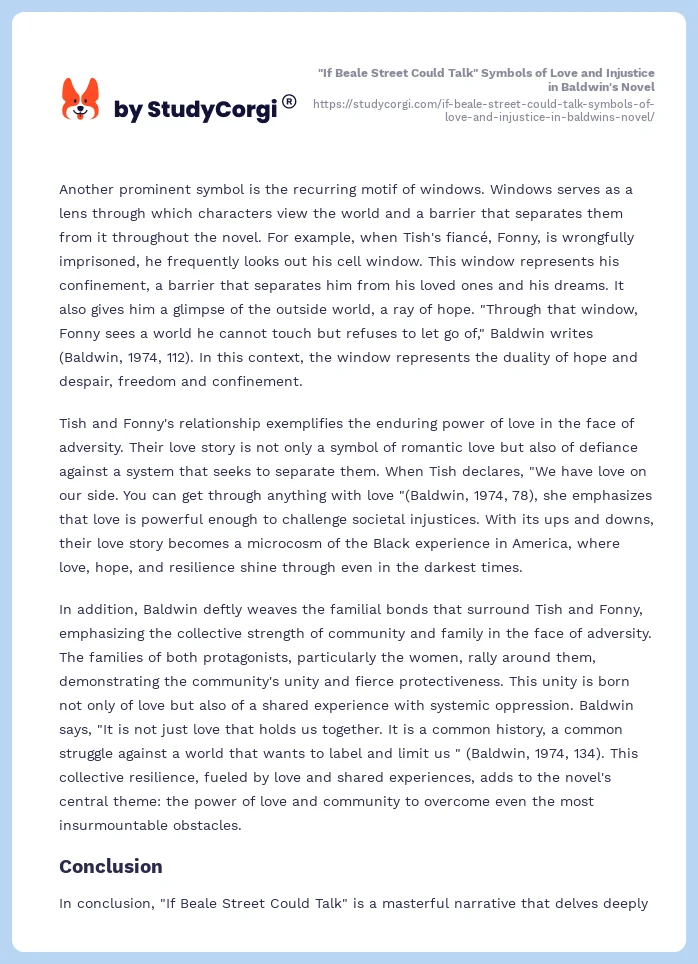 "If Beale Street Could Talk" Symbols of Love and Injustice in Baldwin's Novel. Page 2