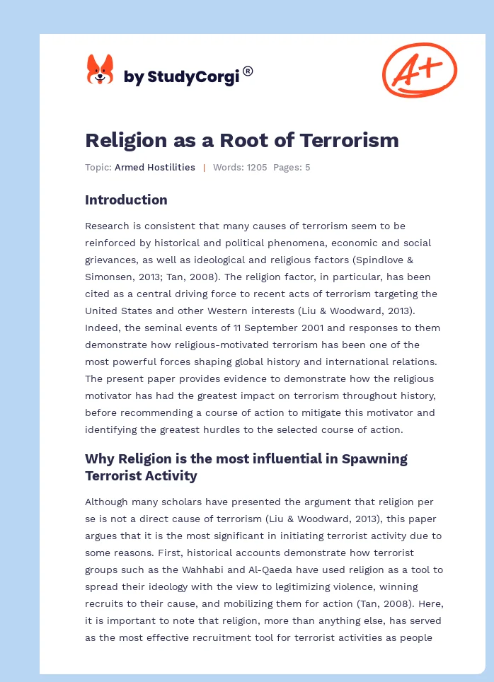 Religion as a Root of Terrorism. Page 1
