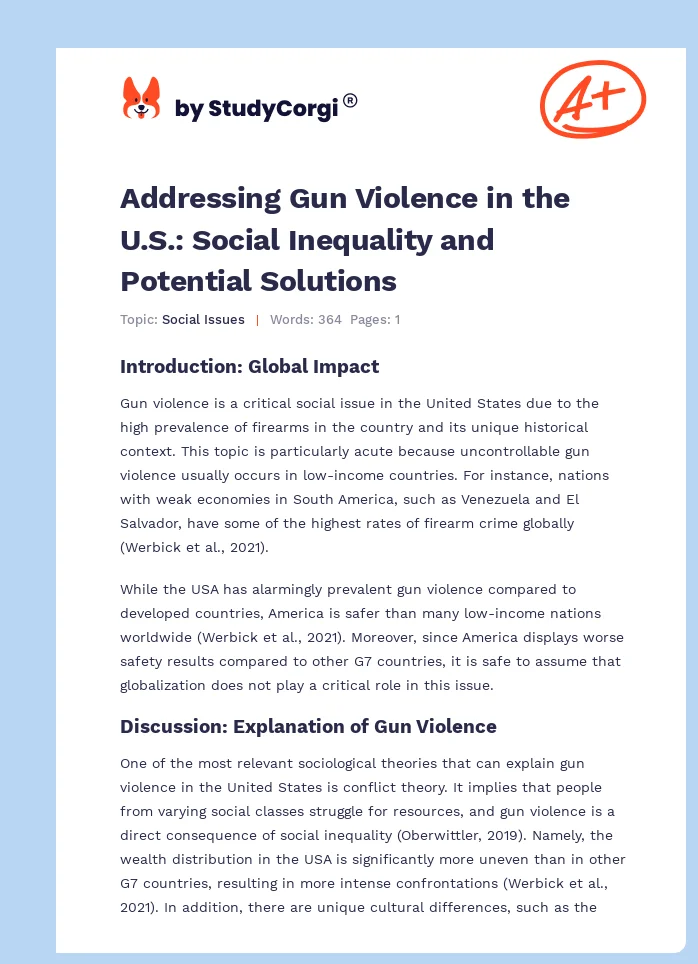 Addressing Gun Violence in the U.S.: Social Inequality and Potential Solutions. Page 1