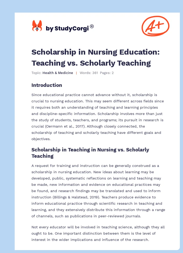 Scholarship in Nursing Education: Teaching vs. Scholarly Teaching. Page 1