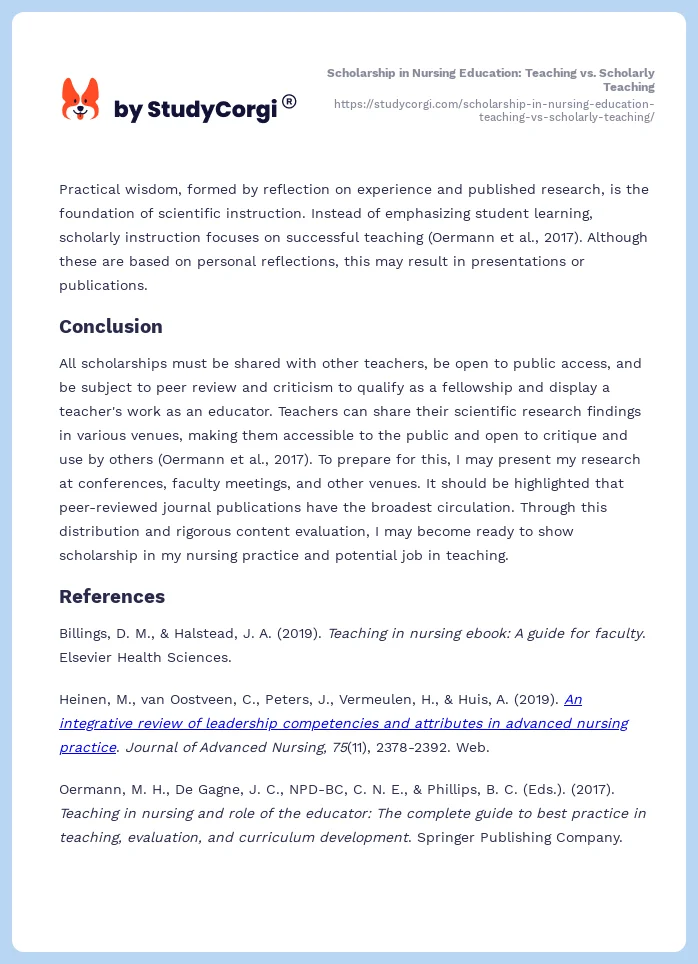 Scholarship in Nursing Education: Teaching vs. Scholarly Teaching. Page 2