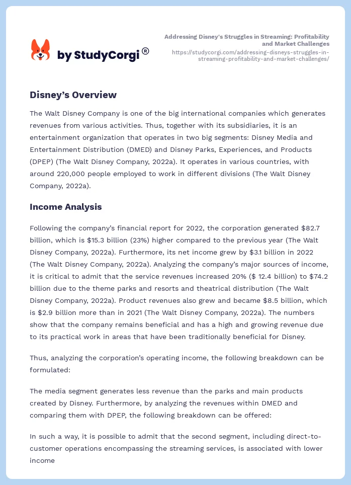 Addressing Disney's Struggles in Streaming: Profitability and Market Challenges. Page 2