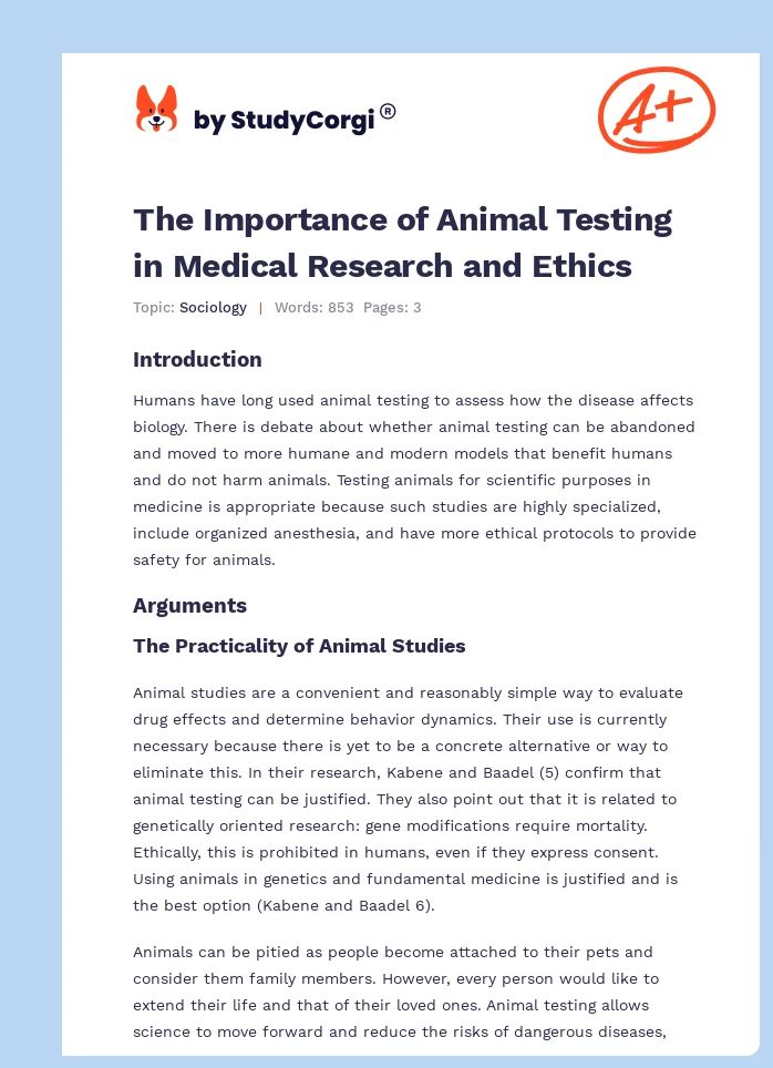 The Importance of Animal Testing in Medical Research and Ethics. Page 1