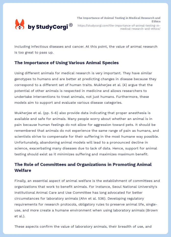 The Importance of Animal Testing in Medical Research and Ethics. Page 2