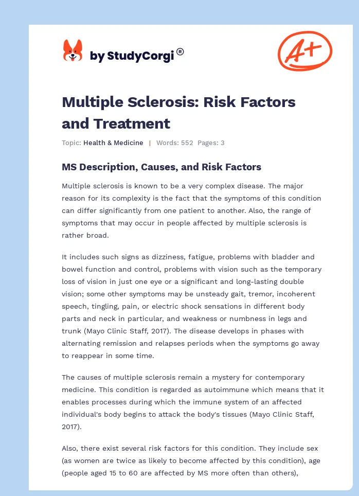 Multiple Sclerosis: Risk Factors and Treatment. Page 1