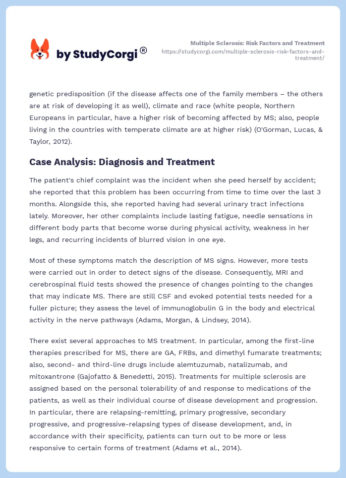 Multiple Sclerosis: Risk Factors and Treatment. Page 2