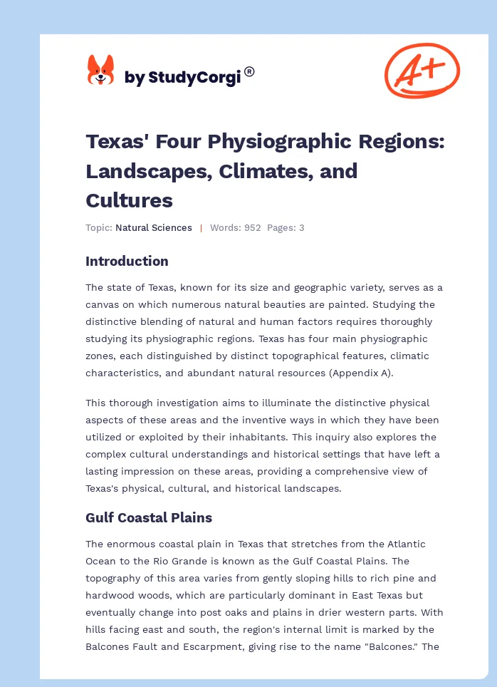 Texas' Four Physiographic Regions: Landscapes, Climates, and Cultures. Page 1