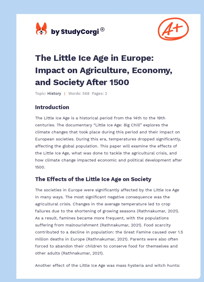 The Little Ice Age in Europe: Impact on Agriculture, Economy, and Society After 1500. Page 1