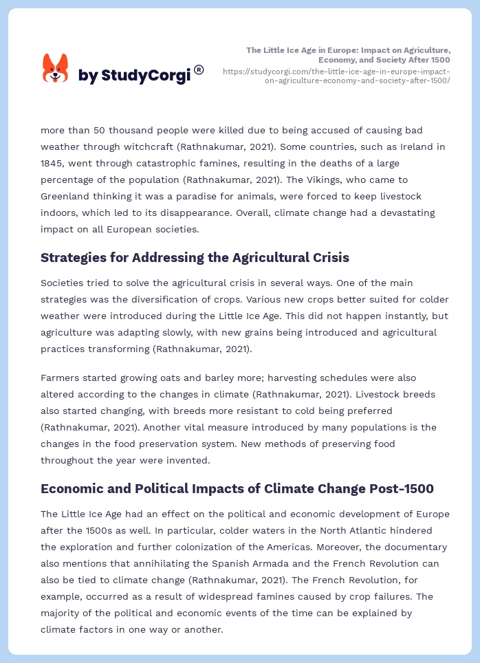 The Little Ice Age in Europe: Impact on Agriculture, Economy, and Society After 1500. Page 2