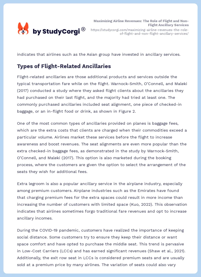 Maximizing Airline Revenues: The Role of Flight and Non-Flight Ancillary Services. Page 2