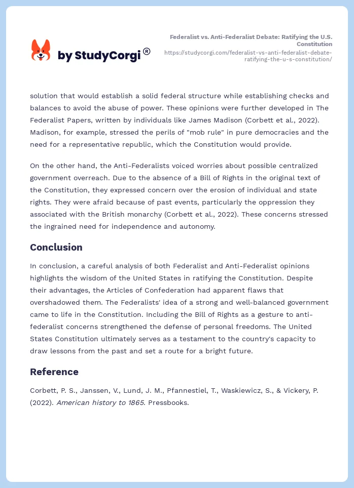 Federalist vs. Anti-Federalist Debate: Ratifying the U.S. Constitution. Page 2