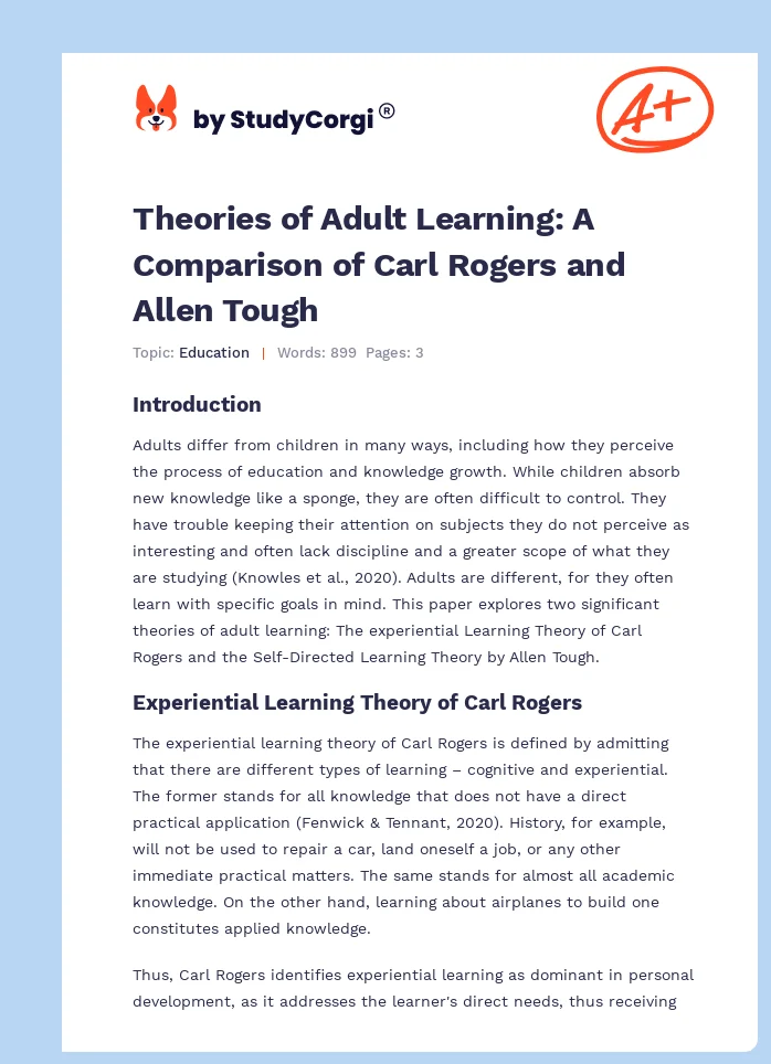 Theories of Adult Learning: A Comparison of Carl Rogers and Allen Tough. Page 1