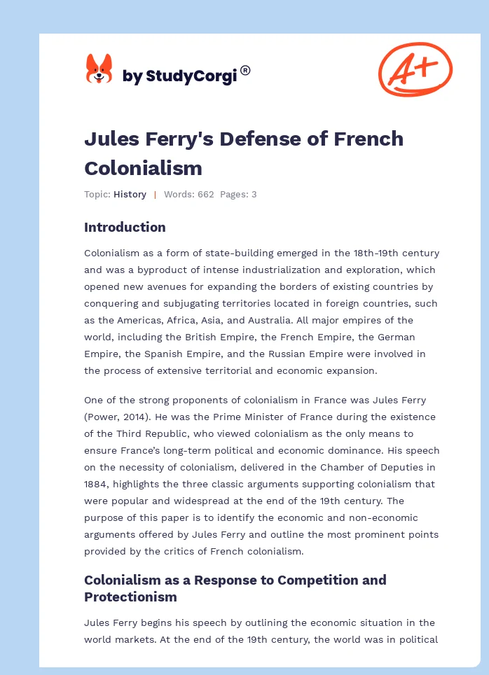 Jules Ferry's Defense of French Colonialism. Page 1