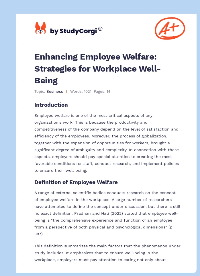 Enhancing Employee Welfare: Strategies for Workplace Well-Being. Page 1