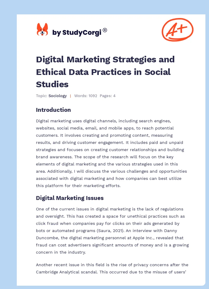 Digital Marketing Strategies and Ethical Data Practices in Social Studies. Page 1