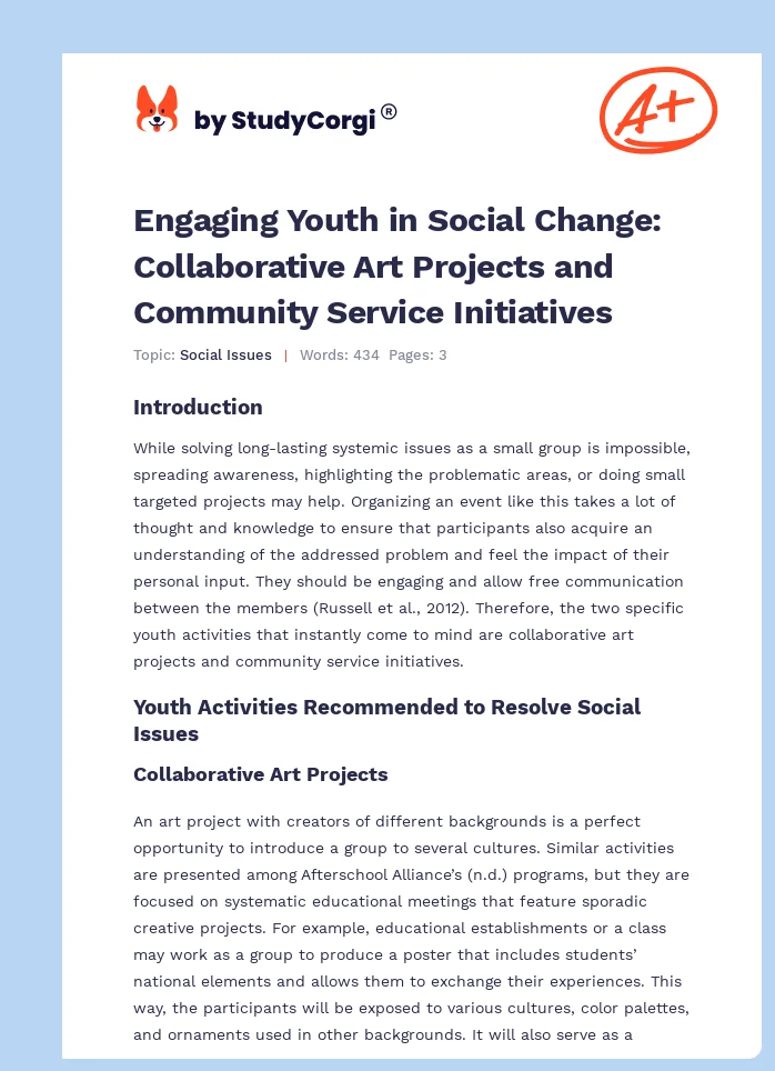 Engaging Youth in Social Change: Collaborative Art Projects and Community Service Initiatives. Page 1