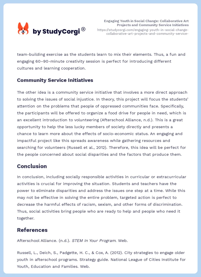 Engaging Youth in Social Change: Collaborative Art Projects and Community Service Initiatives. Page 2