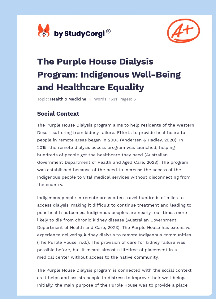 The Purple House Dialysis Program: Indigenous Well-Being and Healthcare Equality. Page 1