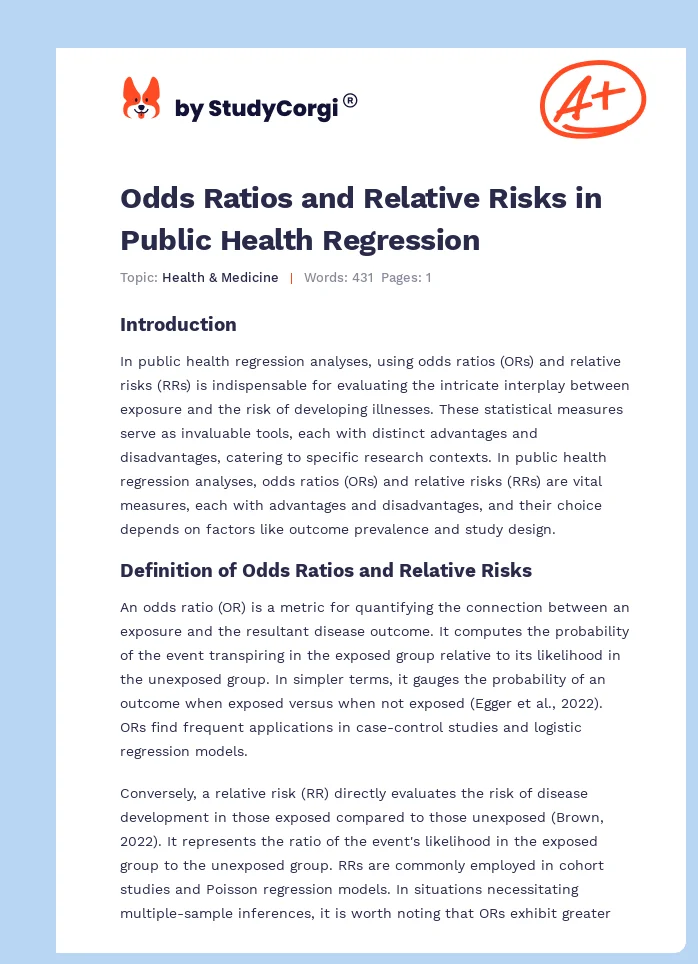 Odds Ratios and Relative Risks in Public Health Regression. Page 1