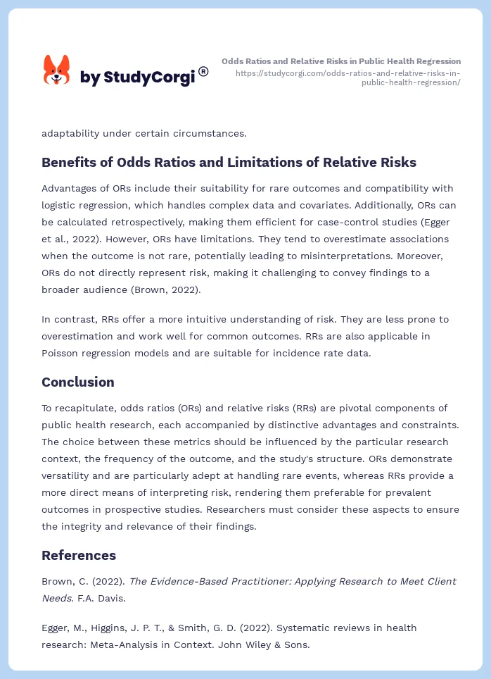 Odds Ratios and Relative Risks in Public Health Regression. Page 2