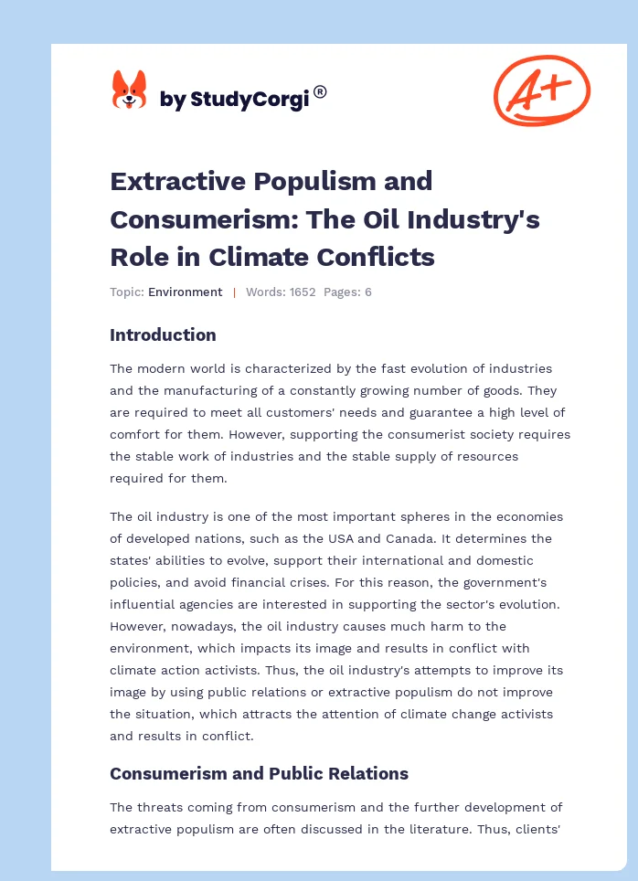 Extractive Populism and Consumerism: The Oil Industry's Role in Climate Conflicts. Page 1