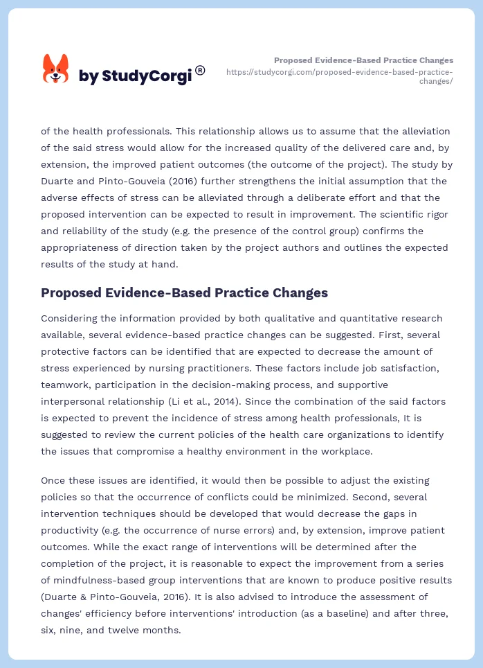 Proposed Evidence-Based Practice Changes. Page 2