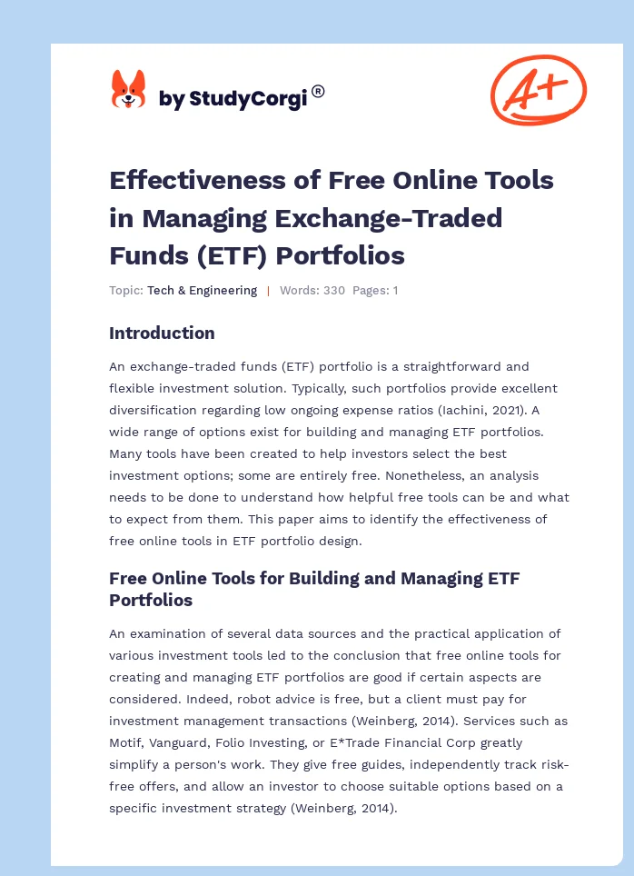 Effectiveness of Free Online Tools in Managing Exchange-Traded Funds (ETF) Portfolios. Page 1