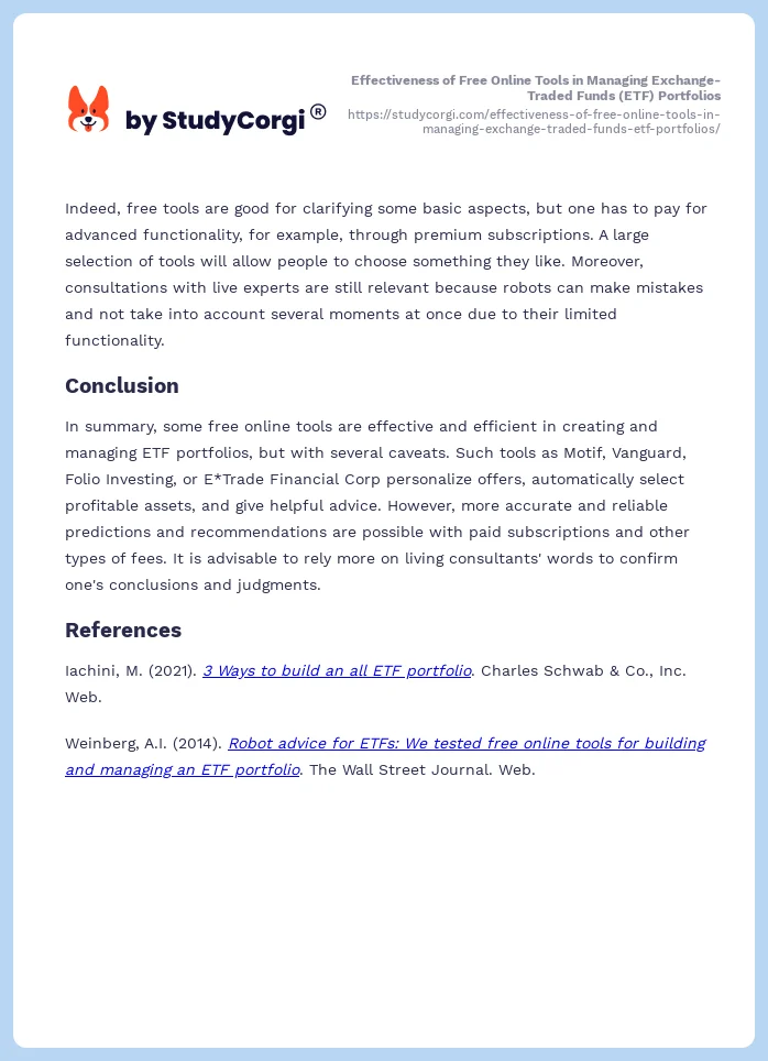 Effectiveness of Free Online Tools in Managing Exchange-Traded Funds (ETF) Portfolios. Page 2