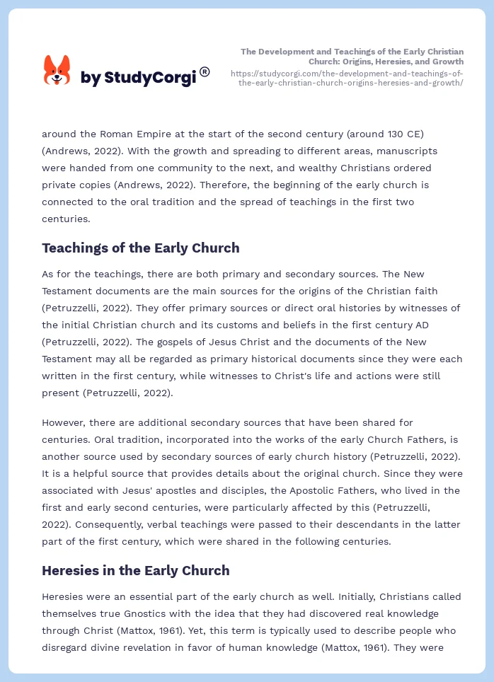 The Development and Teachings of the Early Christian Church: Origins, Heresies, and Growth. Page 2