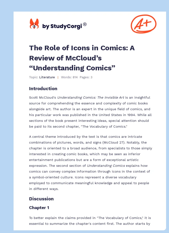 The Role of Icons in Comics: A Review of McCloud’s “Understanding Comics”. Page 1