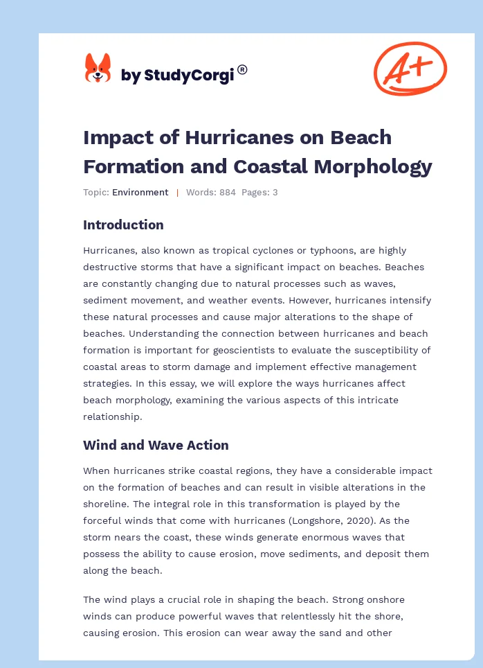 Impact of Hurricanes on Beach Formation and Coastal Morphology. Page 1