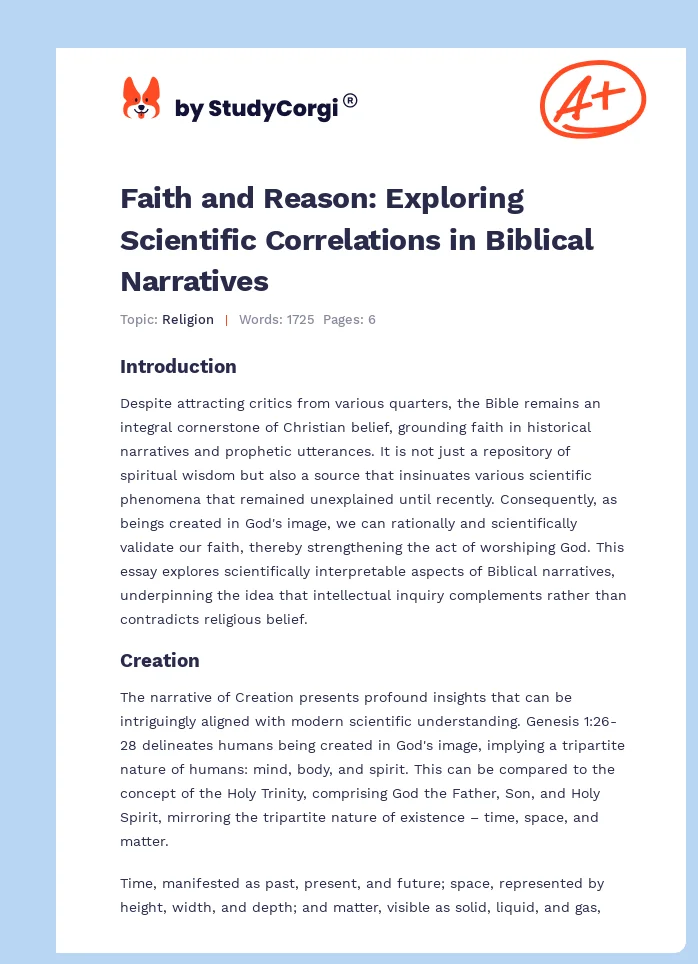 Faith and Reason: Exploring Scientific Correlations in Biblical Narratives. Page 1