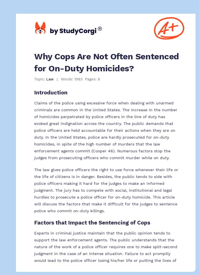 Why Cops Are Not Often Sentenced for On-Duty Homicides?. Page 1