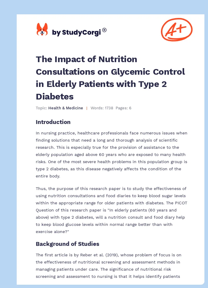 The Impact of Nutrition Consultations on Glycemic Control in Elderly Patients with Type 2 Diabetes. Page 1