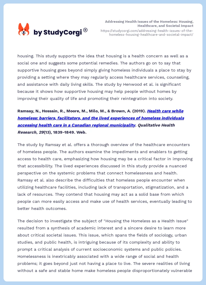 Addressing Health Issues of the Homeless: Housing, Healthcare, and Societal Impact. Page 2