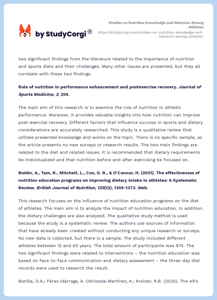 Studies on Nutrition Knowledge and Behavior Among Athletes. Page 2