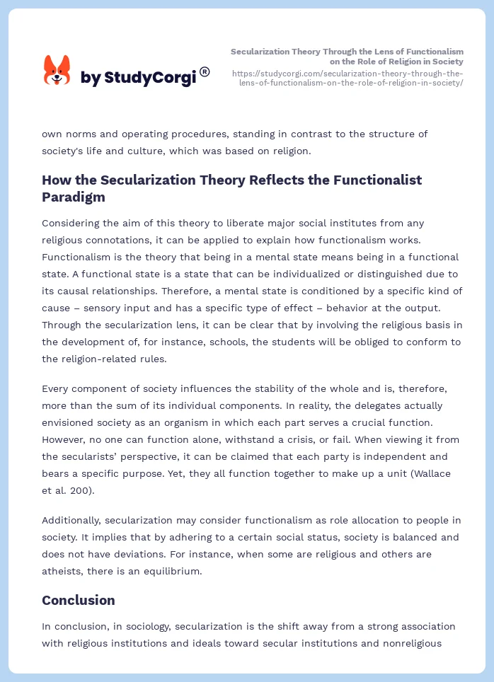 Secularization Theory Through the Lens of Functionalism on the Role of Religion in Society. Page 2