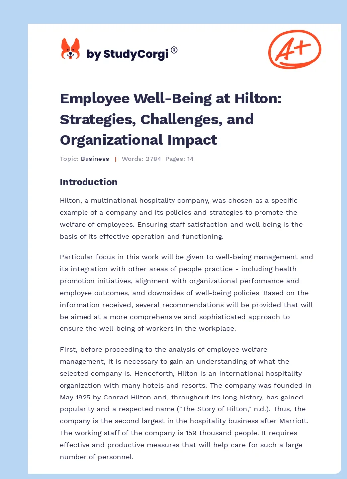 Employee Well-Being at Hilton: Strategies, Challenges, and Organizational Impact. Page 1