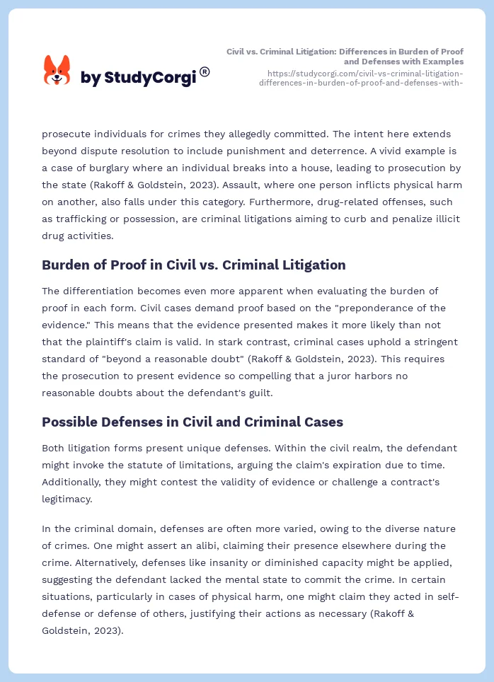 Civil vs. Criminal Litigation: Differences in Burden of Proof and Defenses with Examples. Page 2