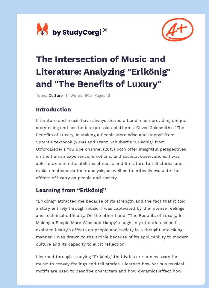 The Intersection of Music and Literature: Analyzing "Erlkönig" and "The Benefits of Luxury". Page 1