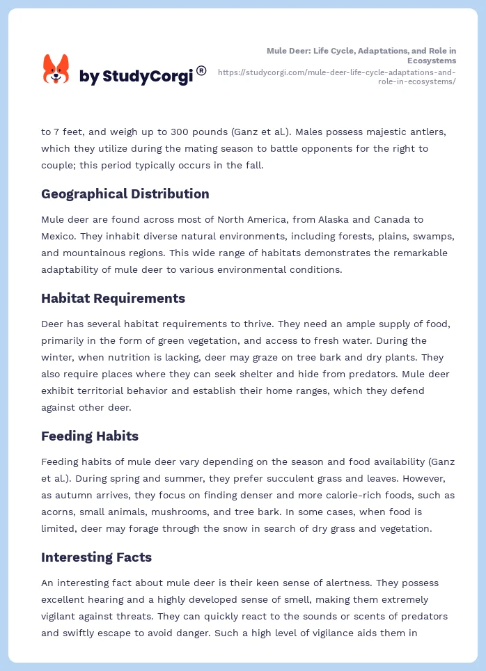 Mule Deer: Life Cycle, Adaptations, and Role in Ecosystems. Page 2