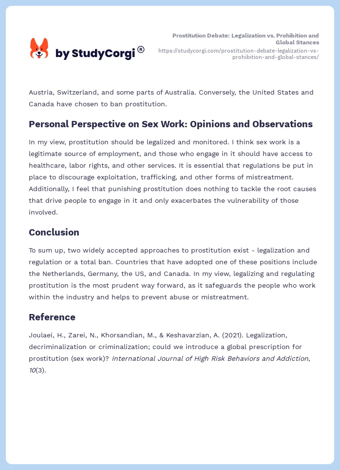 Prostitution Debate: Legalization vs. Prohibition and Global Stances. Page 2