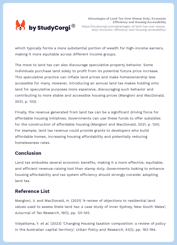 Advantages of Land Tax Over Stamp Duty: Economic Efficiency and Housing Accessibility. Page 2