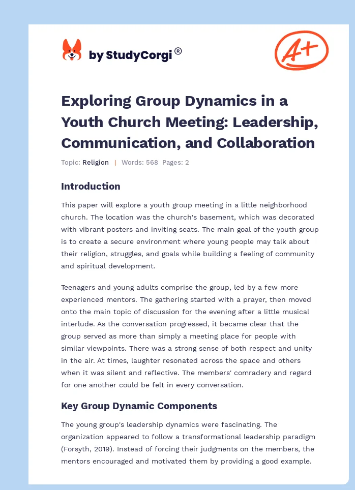 Exploring Group Dynamics in a Youth Church Meeting: Leadership, Communication, and Collaboration. Page 1