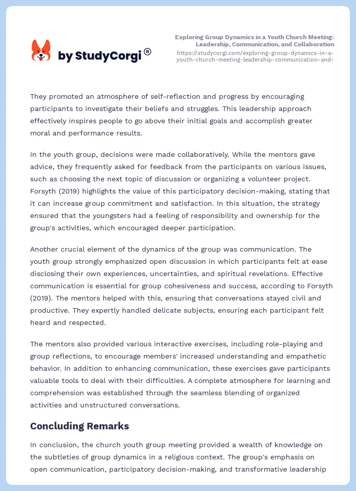 Exploring Group Dynamics in a Youth Church Meeting: Leadership, Communication, and Collaboration. Page 2