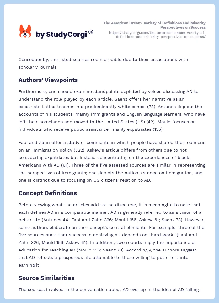 The American Dream: Variety of Definitions and Minority Perspectives on Success. Page 2