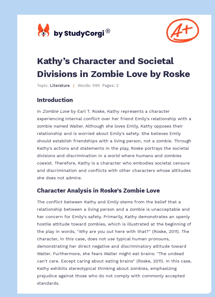 Kathy’s Character and Societal Divisions in Zombie Love by Roske. Page 1