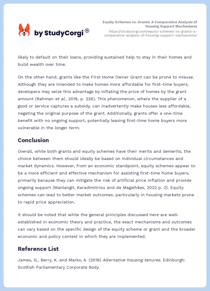 Equity Schemes vs. Grants: A Comparative Analysis of Housing Support Mechanisms. Page 2