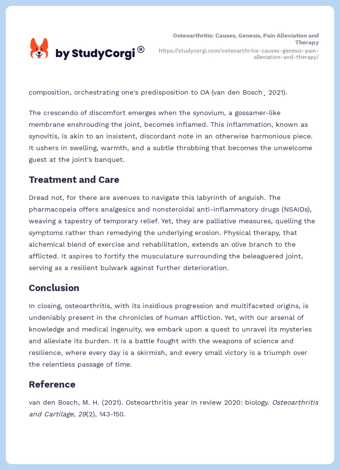 Osteoarthritis: Causes, Genesis, Pain Alleviation and Therapy. Page 2