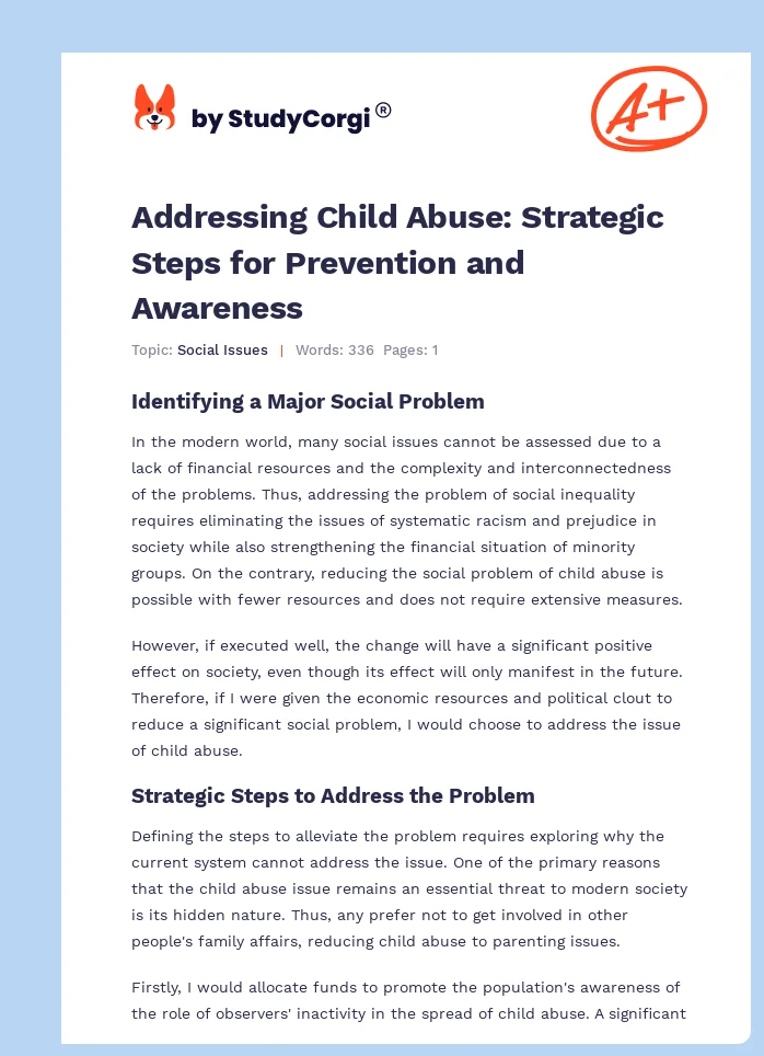 Addressing Child Abuse: Strategic Steps for Prevention and Awareness. Page 1